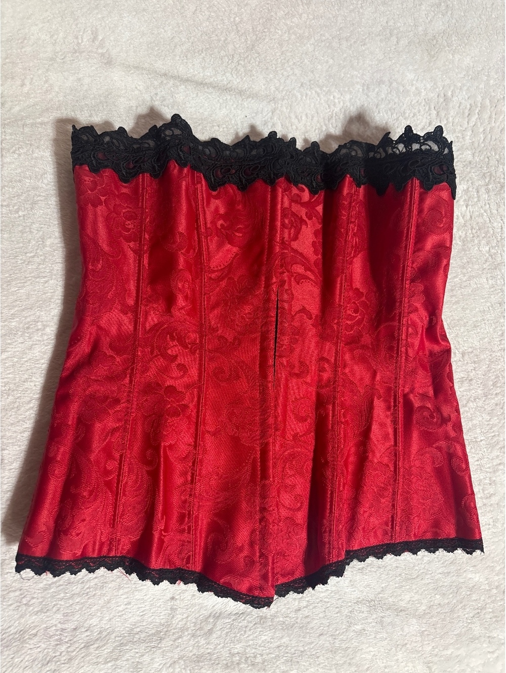 Vintage Fredericks of Hollywood Red Corset with Black Lace Trim